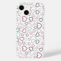 Carmin Red Grey Happy Hearts pattern