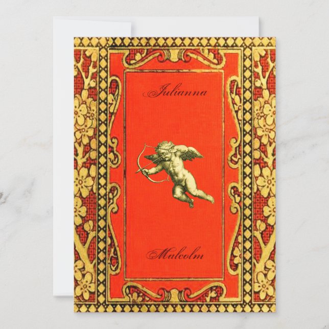 Carmine and Gold Cupid Invitation (Front)