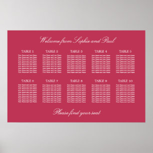 Carmine Magenta 10 Table Seating Chart Poster