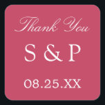 Carmine Magenta Wedding Favour Thank You Sticker<br><div class="desc">Carmine Magenta Wedding Favour Thank You Sticker,  please personalise with initials of the couple and the date of the wedding,  using the online personalisation template before ordering. A stylish sticker featuring elegant white text on a lovely carmine shade of magenta.</div>