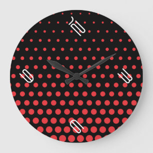 Carmine Pink Polka Dot Modern Black Large Clock