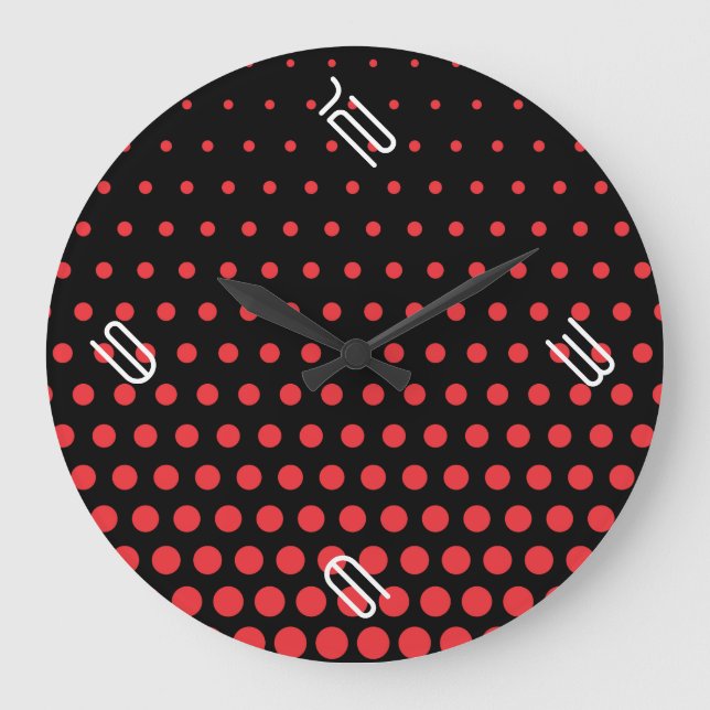 Carmine Pink Polka Dot Modern Black Large Clock (Front)