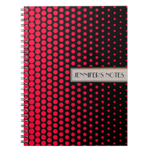 Carmine Red Polka Dot Elegant Modern Black Spiral Notebook