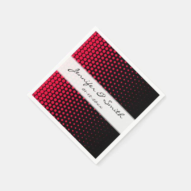 Carmine Red Polka Dot Modern Black Napkin (Corner)