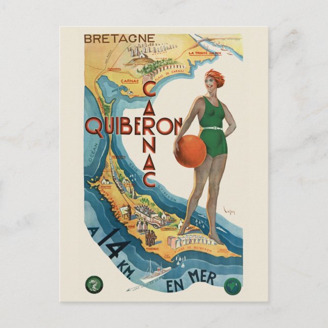 Carnac - Quiberon France Vintage Poster 1930 Postcard (Front)