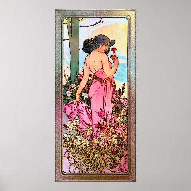 Carnation Art Nouveau Portrait by Alphonse Mucha Poster (Front)
