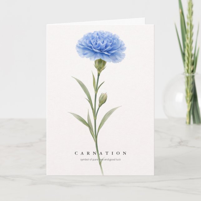 Carnation Botanical Art Symbol of Love & Good Luck Card (Front)