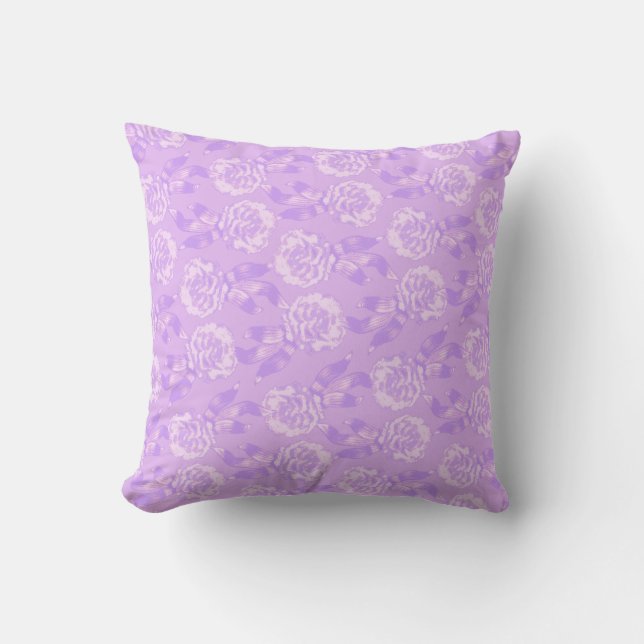 Carnation floral damask purple throw pillow (Front)