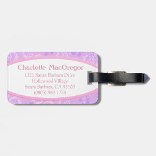 Carnation floral damask purple white luggage tag