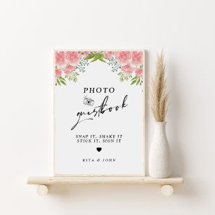 Carnation Floral Wedding Photo Guestbook Sign