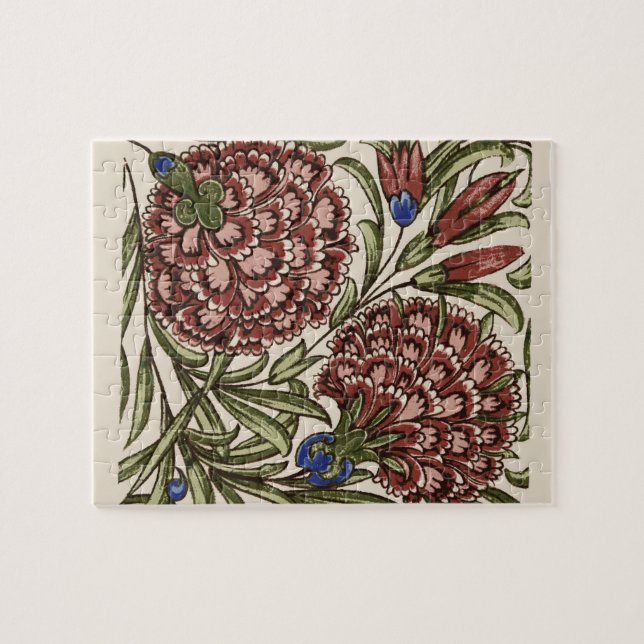 Carnation Flower Tile Antique Art Jigsaw Puzzle (Horizontal)