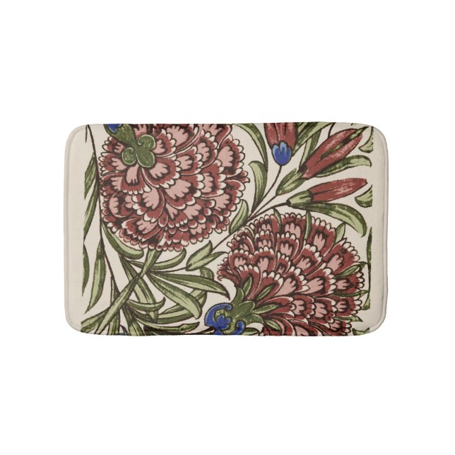 Carnation Flower Tile Antique Rustic Art Bath Mat (Front)