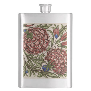 Carnation Flower Tile Antique Rustic Art Hip Flask