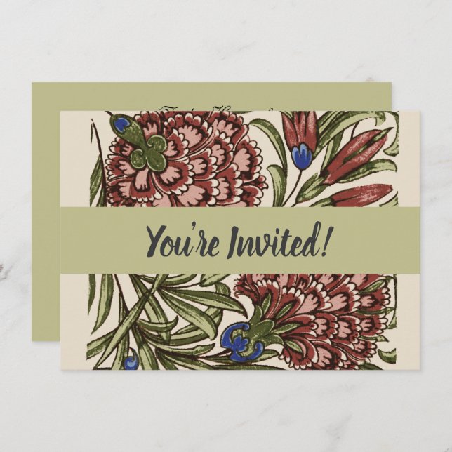 Carnation Flower Tile Antique Rustic Art Invitation (Front/Back)