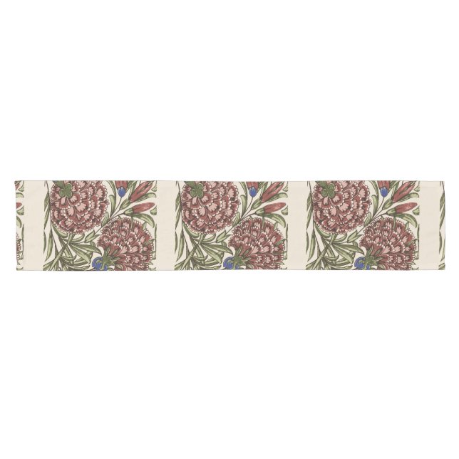 Carnation Flower Tile Antique Rustic Art Short Table Runner (Horizontal)