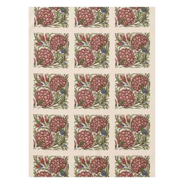 Carnation Flower Tile Antique Rustic Art Tablecloth (Front)