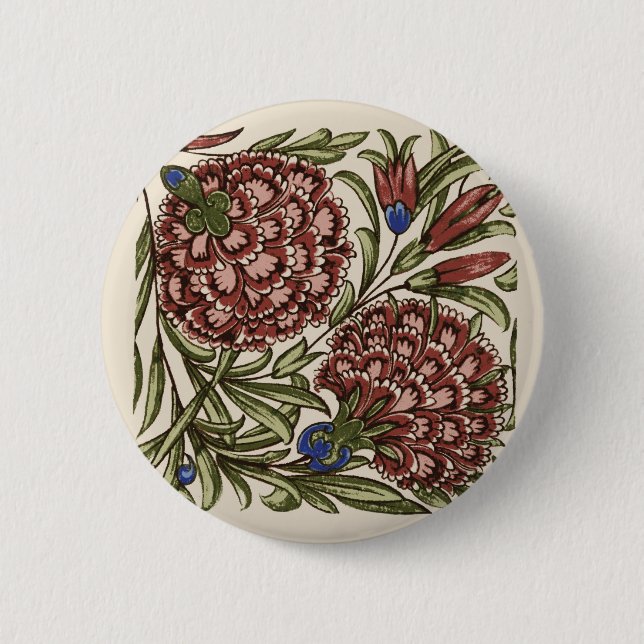 Carnation Flower Tile Antique Rustic De Morgan Art 6 Cm Round Badge (Front)