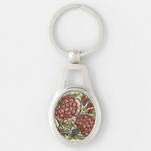 Carnation Flower Tile Antique Rustic De Morgan Art Key Ring