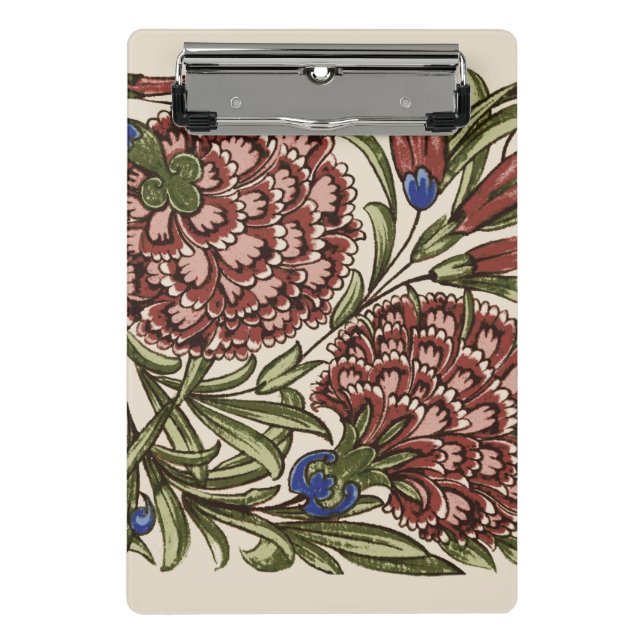 Carnation Flower Tile Antique Rustic De Morgan Art Mini Clipboard (Front)