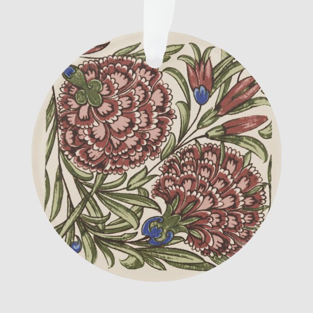 Carnation Flower Tile Antique Rustic De Morgan Art Ornament (Front)