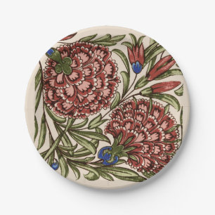 Carnation Flower Tile Antique Rustic De Morgan Art Paper Plate