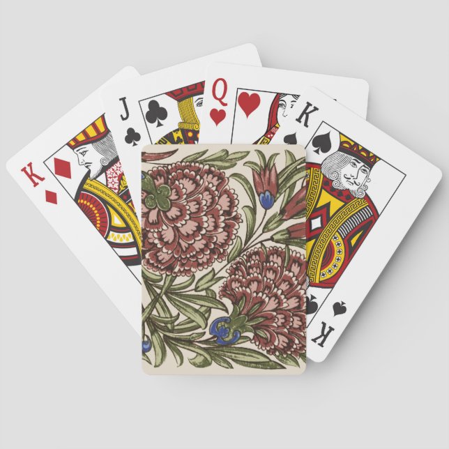Carnation Flower Tile Antique Rustic De Morgan Art Playing Cards (Back)