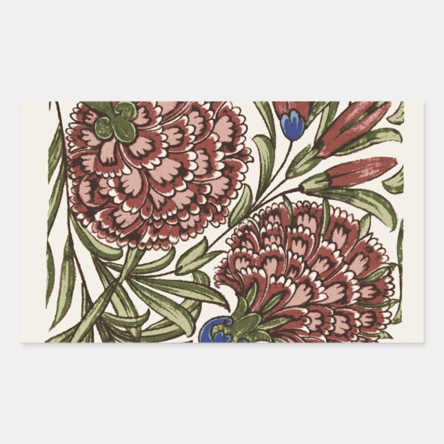 Carnation Flower Tile Antique Rustic De Morgan Art Rectangular Sticker (Front)