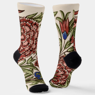 Carnation Flower Tile Antique Rustic De Morgan Art Socks