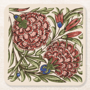 Carnation Flower Tile Antique Rustic De Morgan Art Square Paper Coaster