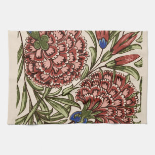 Carnation Flower Tile Antique Rustic De Morgan Art Tea Towel