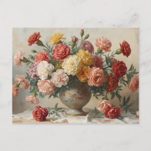Carnation Flowers Bouquet Vintage Still Life Postcard