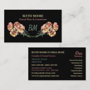 Carnation Flowers, Funeral Home, Directors Business Card