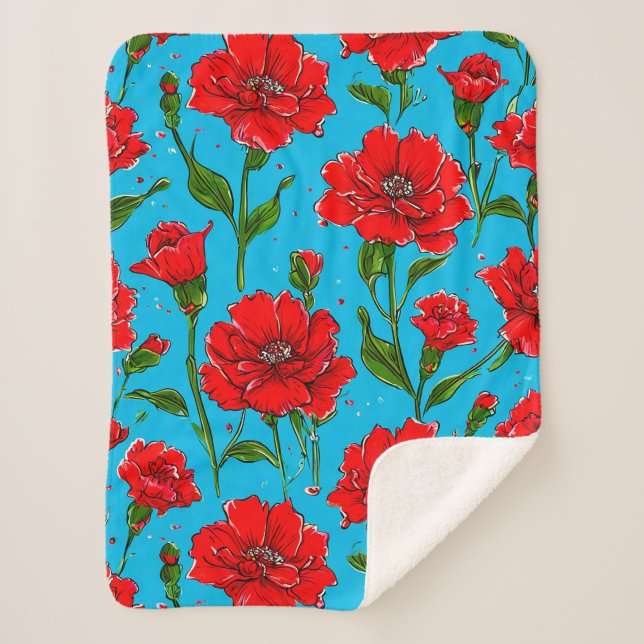Carnation flowers sherpa blanket (Front)