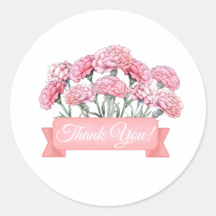  Carnation Flowers with Banner Floral Thank You Classic Round Sticker