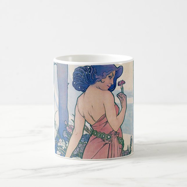 Carnation (Four Flowers), Alphonse Mucha Coffee Mug (Center)