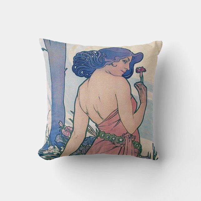 Carnation (Four Flowers), Alphonse Mucha Cushion (Front)