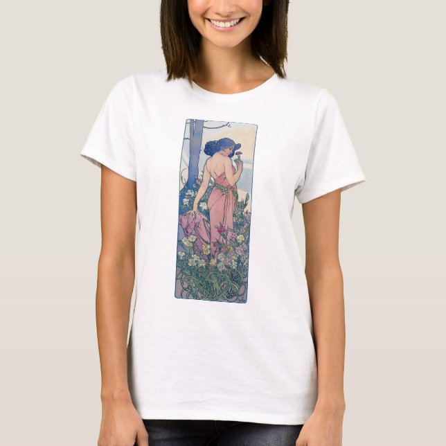 Carnation (Four Flowers), Alphonse Mucha T-Shirt (Front)