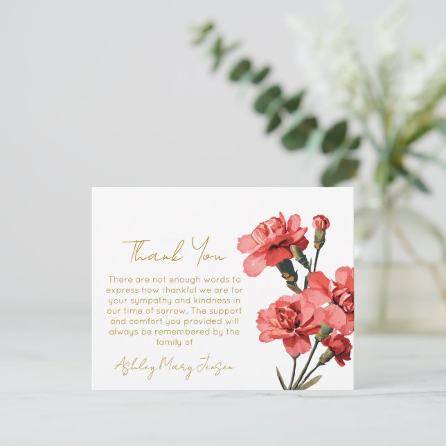 Carnation Funeral Thank You Card Bereavement  (Standing Front)
