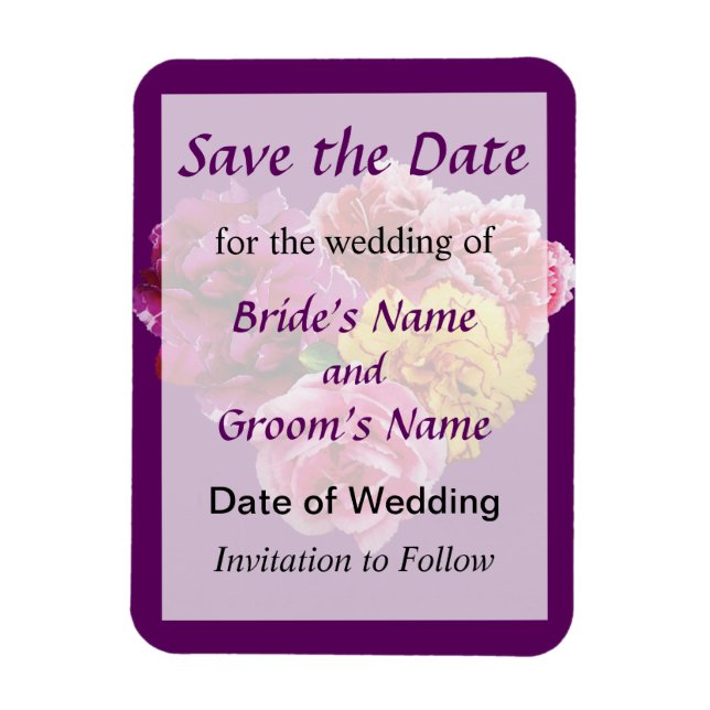 Carnation Heart Mixed Colours Save the Date Magnet (Vertical)
