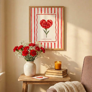 Carnation Heart Valentine Stripe Wall Art