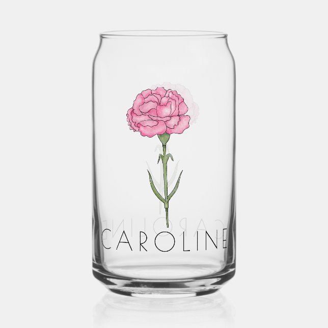 Carnation January Birth Flower Custom Name Can Glass (Front)