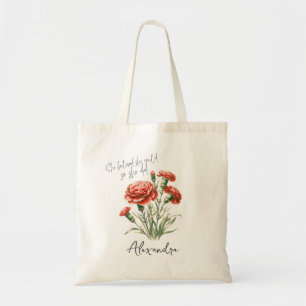 Carnation January Birth Flower Custom Name Tote Bag