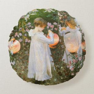 Carnation, Lily, Lily, Rose By John Singer Sargent Round Cushion