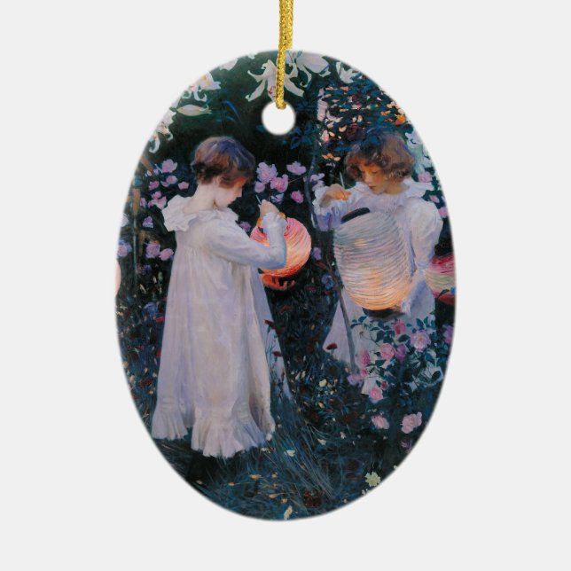 Carnation Lily Lily Rose John Singer Sargent Art Ceramic Tree Decoration (Front)