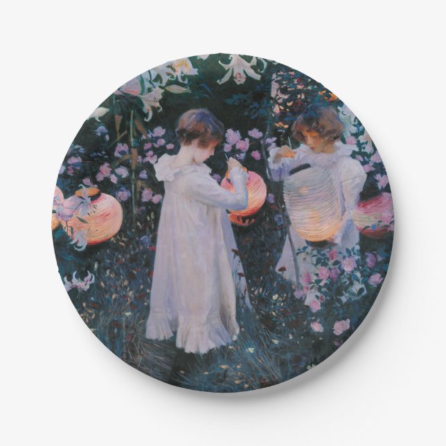 Carnation Lily Lily Rose John Singer Sargent Art Paper Plate (Front)