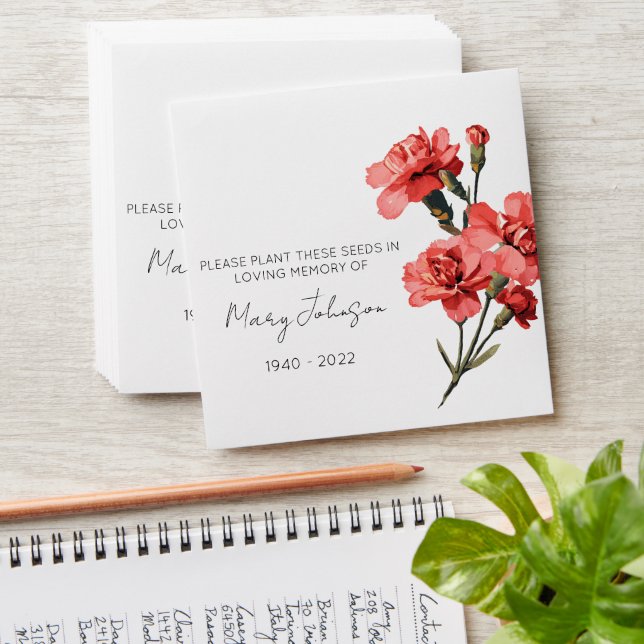 Carnation Memorial Funeral Seed Envelope (Stacked)