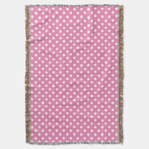 Carnation Pink and White Polka Dot Pattern Throw Blanket