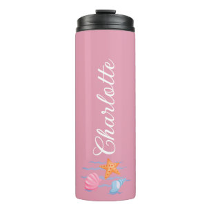 Carnation Pink Personalised Seashells Thermal Tumbler