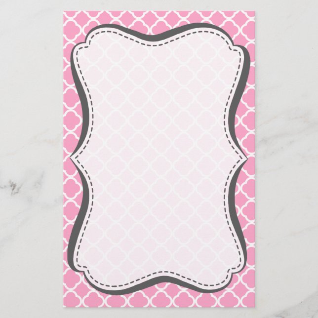 Carnation Pink Quatrefoil Stationery (Front)