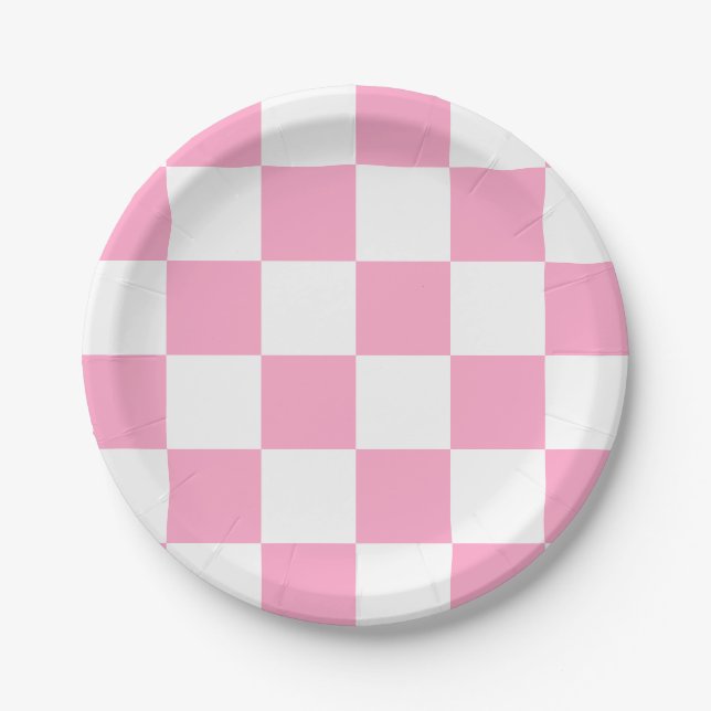 Carnation Pink/White Chequered Paper Plate (Front)